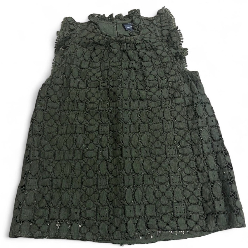 Maeve by Anthropologie olive green lace ruffled tank top size 4 boho neutral